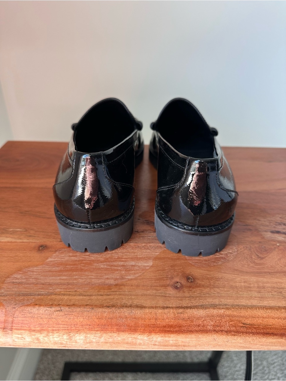 PAIGE Ellis Black Patent Leather Platform Lug Sole Penny Loafer Flat Size 7 EUC - Picture 4 of 7